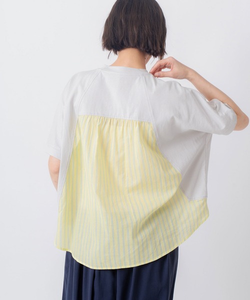 Kelen(ケレン)の「「KELEN / ケレン」80ローンコットンストライプ ドッキングトップス(Tシャツ/カットソー・レディース・ライトグレー/チャコールグレー/ブラック/オフホワイト・FREE)」の4枚目の写真