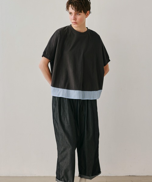 Kelen(ケレン)の「「KELEN / ケレン」80ローンコットンストライプ ドッキングトップス(Tシャツ/カットソー・レディース・ライトグレー/チャコールグレー/ブラック/オフホワイト・FREE)」の5枚目の写真