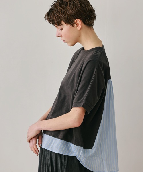 Kelen(ケレン)の「「KELEN / ケレン」80ローンコットンストライプ ドッキングトップス(Tシャツ/カットソー・レディース・ライトグレー/チャコールグレー/ブラック/オフホワイト・FREE)」の8枚目の写真