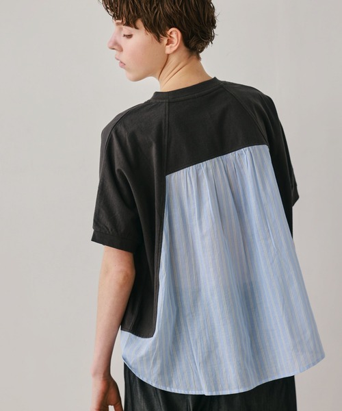 Kelen(ケレン)の「「KELEN / ケレン」80ローンコットンストライプ ドッキングトップス(Tシャツ/カットソー・レディース・ライトグレー/チャコールグレー/ブラック/オフホワイト・FREE)」の10枚目の写真