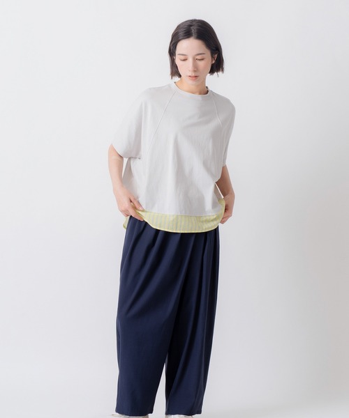 Kelen(ケレン)の「「KELEN / ケレン」80ローンコットンストライプ ドッキングトップス(Tシャツ/カットソー・レディース・ライトグレー/チャコールグレー/ブラック/オフホワイト・FREE)」の11枚目の写真