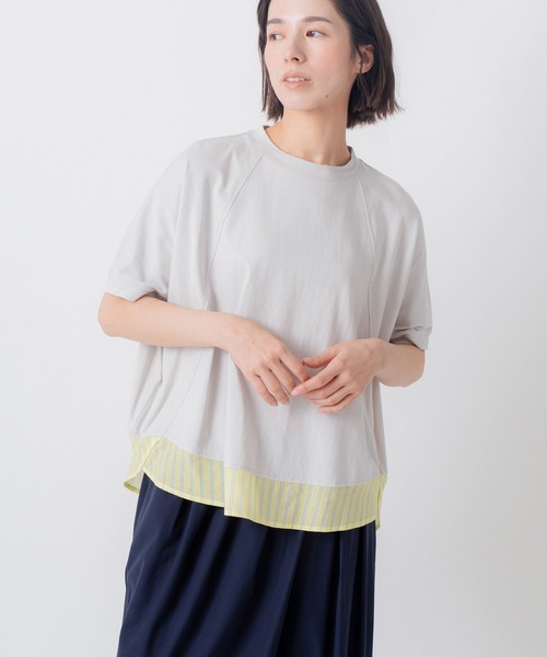 Kelen(ケレン)の「「KELEN / ケレン」80ローンコットンストライプ ドッキングトップス(Tシャツ/カットソー・レディース・ライトグレー/チャコールグレー/ブラック/オフホワイト・FREE)」の12枚目の写真