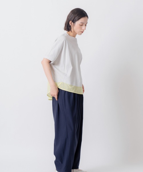 Kelen(ケレン)の「「KELEN / ケレン」80ローンコットンストライプ ドッキングトップス(Tシャツ/カットソー・レディース・ライトグレー/チャコールグレー/ブラック/オフホワイト・FREE)」の13枚目の写真