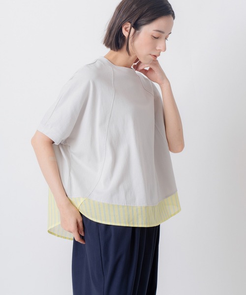 Kelen(ケレン)の「「KELEN / ケレン」80ローンコットンストライプ ドッキングトップス(Tシャツ/カットソー・レディース・ライトグレー/チャコールグレー/ブラック/オフホワイト・FREE)」の14枚目の写真