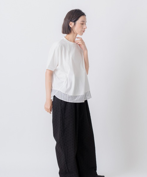Kelen(ケレン)の「「KELEN / ケレン」80ローンコットンストライプ ドッキングトップス(Tシャツ/カットソー・レディース・ライトグレー/チャコールグレー/ブラック/オフホワイト・FREE)」の22枚目の写真
