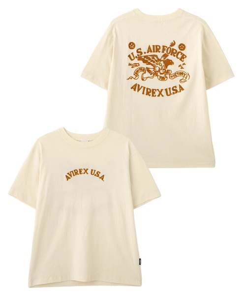 AVIREX(アヴィレックス)の「CHAIN STITCH EMBROIDERY T-SHIRT / チェーンステッチ エンブロイダリー Tシャツ / AVIREX / アヴィレックス(Tシャツ/カットソー・メンズ・ネイビー/チャコールグレー/キナリ・L/2XL/XL/M)」の2枚目の写真