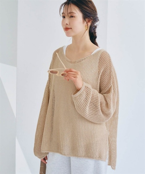 nissen(ニッセン)の「メッシュニットトップス(ニット/セーター・レディース・ライトグレー/ベージュ/ブラック・S/LL/L/M)」の3枚目の写真