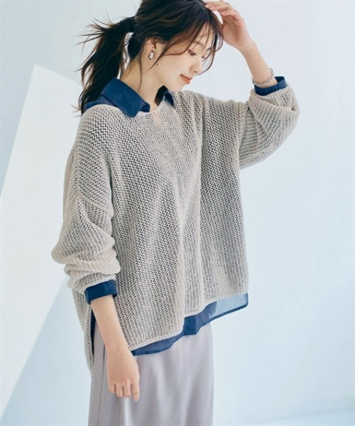 nissen(ニッセン)の「メッシュニットトップス(ニット/セーター・レディース・ライトグレー/ベージュ/ブラック・S/LL/L/M)」の2枚目の写真