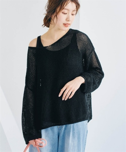 nissen(ニッセン)の「メッシュニットトップス(ニット/セーター・レディース・ライトグレー/ベージュ/ブラック・S/LL/L/M)」の1枚目の写真