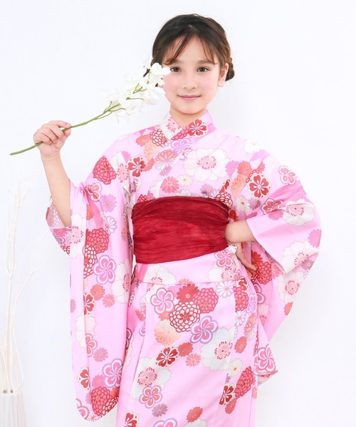 簡単着付け ワンピース 浴衣 女の子 2点セット( ワンピース浴衣 + 帯