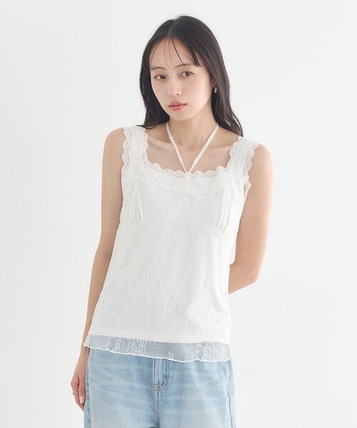 earth music&ecology（アースミュージックアンドエコロジー）の「【2WAY/紐取り外し可能】総レースホルターネックキャミソール（キャミソール・レディース・ブラック/オフホワイト/イエロー・M/S）」の13枚目の写真
