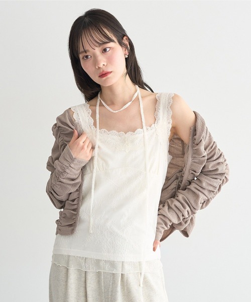 earth music&ecology（アースミュージックアンドエコロジー）の「総レースホルターネックキャミソール（キャミソール・レディース・ブラック/オフホワイト・M/S）」の10枚目の写真