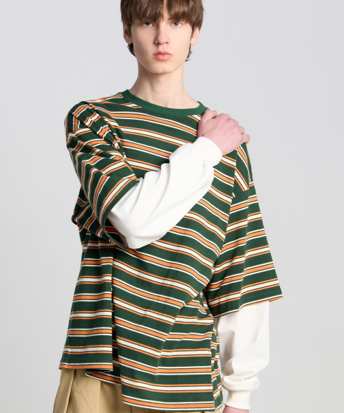 TENER（テネル）の「レイヤードストライプロングスリーブオレンジ（Tシャツ/カットソー・メンズ・その他・FREE）」の2枚目の写真