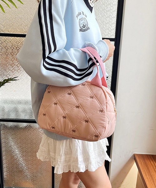 Mignonjour(ミニョンジュール)の「Mignonjour/リボンキルティングミニバッグ M2907(ハンドバッグ・レディース・ピンク/ブラウン/ブラック/ホワイト・FREE)」の2枚目の写真