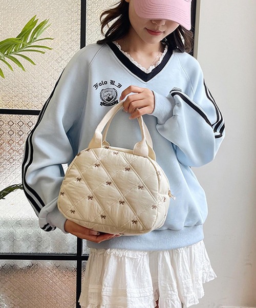 Mignonjour(ミニョンジュール)の「Mignonjour/リボンキルティングミニバッグ M2907(ハンドバッグ・レディース・ピンク/ブラウン/ブラック/ホワイト・FREE)」の7枚目の写真