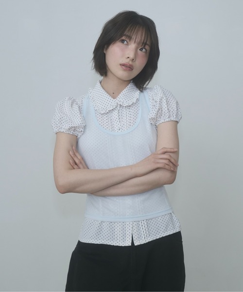 FEKETE（フェケテ）の「dot frill puff sleeve blouse / ドットフリルパフスリーブブラウス（シャツ/ブラウス・レディース・ブラック/ホワイト・MEDIUM/SMALL/LARGE）」の7枚目の写真