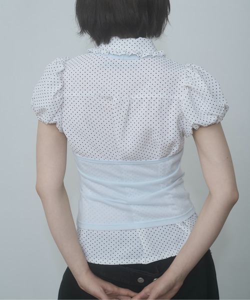 トップス fekete dot frill puff sleeve blouse dot frill puff sleeve blouse / ドットフリルパフスリーブブラウス