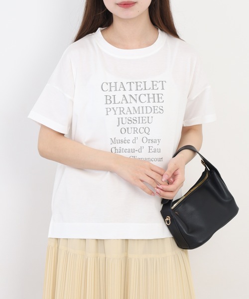 BRODIAEA(ブローディア)の「BRODIAEA ロゴペーストプリント半袖Tシャツ 日本製(Tシャツ/カットソー・レディース・オフホワイト/ピンク・40)」の5枚目の写真