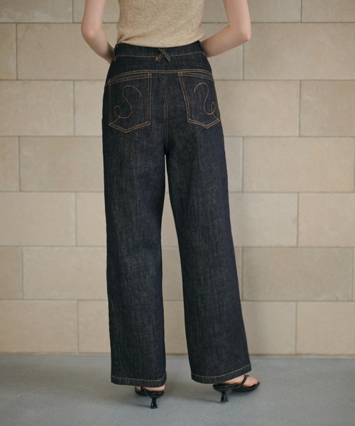 LAULEN(ローレン)の「cross loop high waist indigo denim/クロスループハイウエストインディゴデニム(デニムパンツ・レディース・ネイビー・M/S)」の7枚目の写真