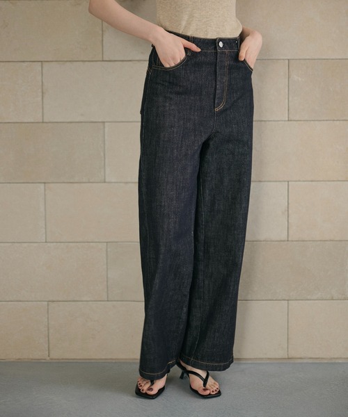 LAULEN(ローレン)の「cross loop high waist indigo denim/クロスループハイウエストインディゴデニム(デニムパンツ・レディース・ネイビー・M/S)」の2枚目の写真
