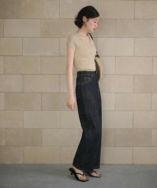 LAULEN(ローレン)の「cross loop high waist indigo denim/クロスループハイウエストインディゴデニム(デニムパンツ・レディース・ネイビー・M/S)」の14枚目の写真