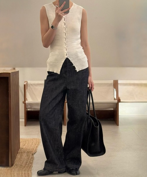 LAULEN(ローレン)の「cross loop high waist indigo denim/クロスループハイウエストインディゴデニム(デニムパンツ・レディース・ネイビー・M/S)」の22枚目の写真