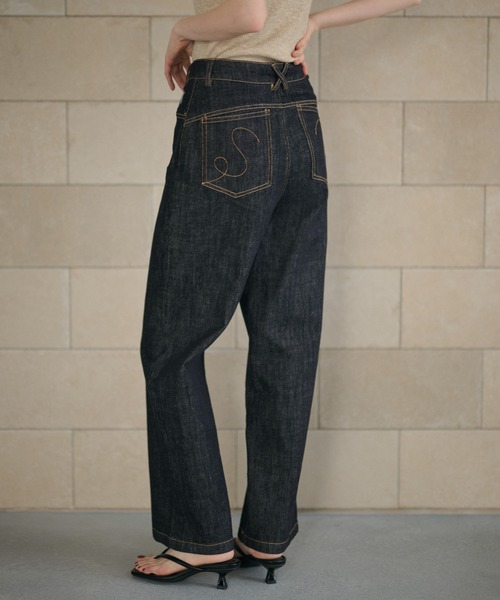 LAULEN(ローレン)の「cross loop high waist indigo denim/クロスループハイウエストインディゴデニム(デニムパンツ・レディース・ネイビー・M/S)」の6枚目の写真