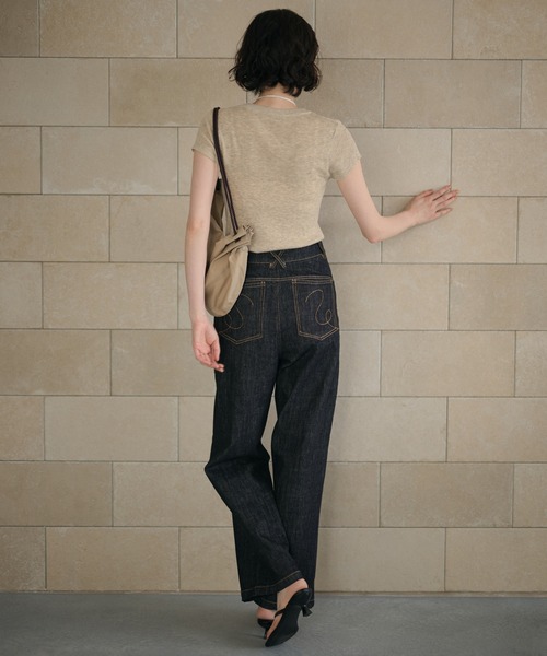 LAULEN(ローレン)の「cross loop high waist indigo denim/クロスループハイウエストインディゴデニム(デニムパンツ・レディース・ネイビー・M/S)」の13枚目の写真
