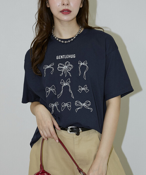 PUBLUX（パブリュクス）の「PUBLUX/パブリュクス リボン 刺繍 Tシャツ　限定展開（Tシャツ/カットソー・レディース・ブラウン/ライトグレー/ネイビー/チャコールグレー・ﾌﾘ-）」の19枚目の写真