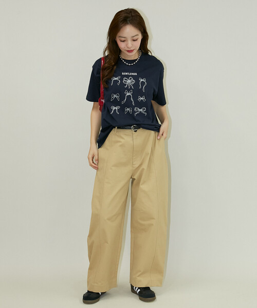 PUBLUX（パブリュクス）の「PUBLUX/パブリュクス リボン 刺繍 Tシャツ　限定展開（Tシャツ/カットソー・レディース・ブラウン/ライトグレー/ネイビー/チャコールグレー・ﾌﾘ-）」の22枚目の写真
