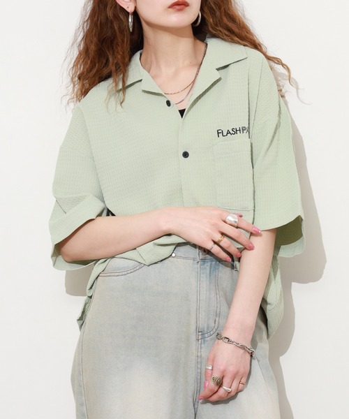 FLASH PACKER（フラッシュパッカー）の「ワッフル・アロハシャツ（シャツ/ブラウス・メンズ・グリーン/ベージュ/ブラック・XL/M/L）」の3枚目の写真