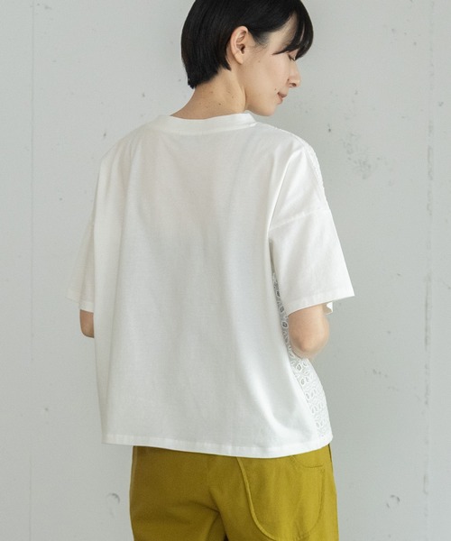 POU DOU DOU（プードゥドゥ）の「エンブロイダリーレーストップス（Tシャツ/カットソー・レディース・オフホワイト/ネイビー・3）」の4枚目の写真