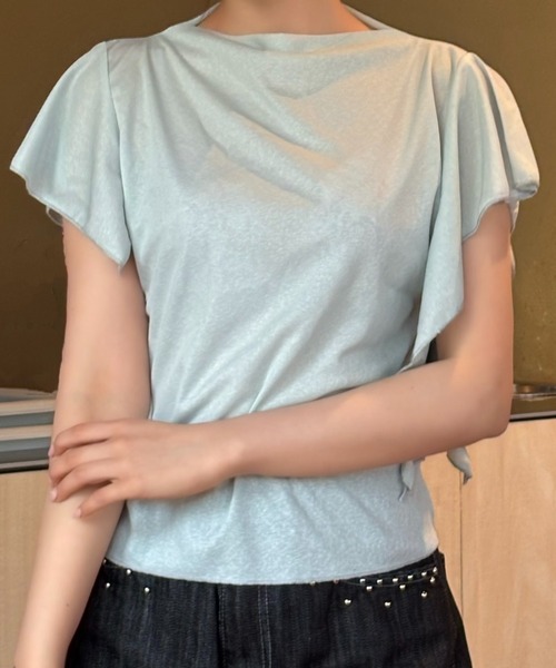 mebole(メボレ)の「フレアフラッタースリーブトップス(Tシャツ/カットソー・レディース・ブラック/ホワイト/ブルー・FREE)」の3枚目の写真