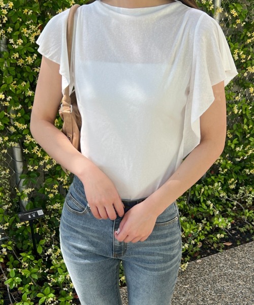 mebole(メボレ)の「フレアフラッタースリーブトップス(Tシャツ/カットソー・レディース・ブラック/ホワイト/ブルー・FREE)」の19枚目の写真