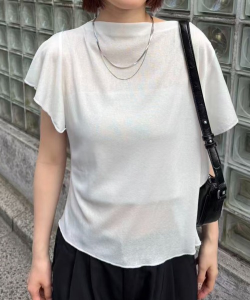 mebole(メボレ)の「フレアフラッタースリーブトップス(Tシャツ/カットソー・レディース・ブラック/ホワイト/ブルー・FREE)」の8枚目の写真