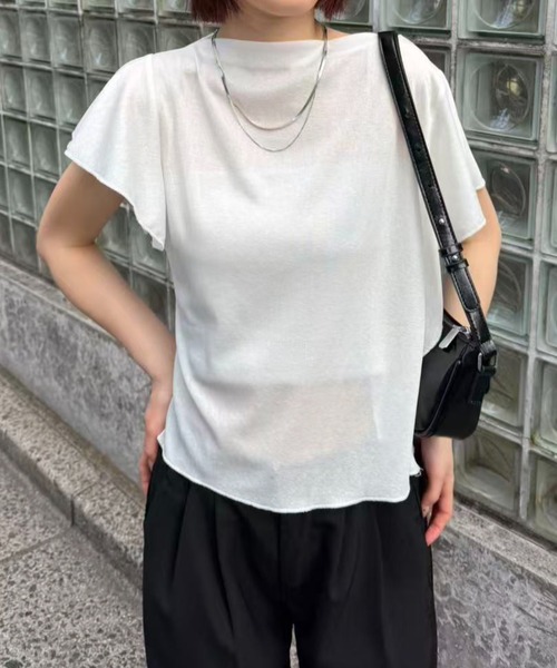 mebole(メボレ)の「フレアフラッタースリーブトップス(Tシャツ/カットソー・レディース・ブラック/ホワイト/ブルー・FREE)」の9枚目の写真