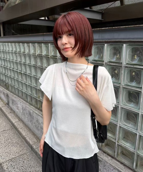 mebole(メボレ)の「フレアフラッタースリーブトップス(Tシャツ/カットソー・レディース・ブラック/ホワイト/ブルー・FREE)」の11枚目の写真