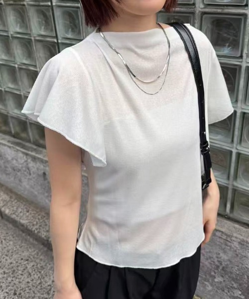 mebole(メボレ)の「フレアフラッタースリーブトップス(Tシャツ/カットソー・レディース・ブラック/ホワイト/ブルー・FREE)」の13枚目の写真