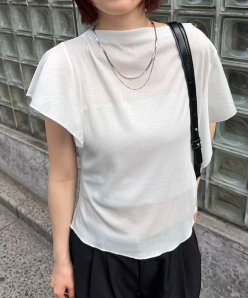 mebole(メボレ)の「フレアフラッタースリーブトップス(Tシャツ/カットソー・レディース・ブラック/ホワイト/ブルー・FREE)」の14枚目の写真