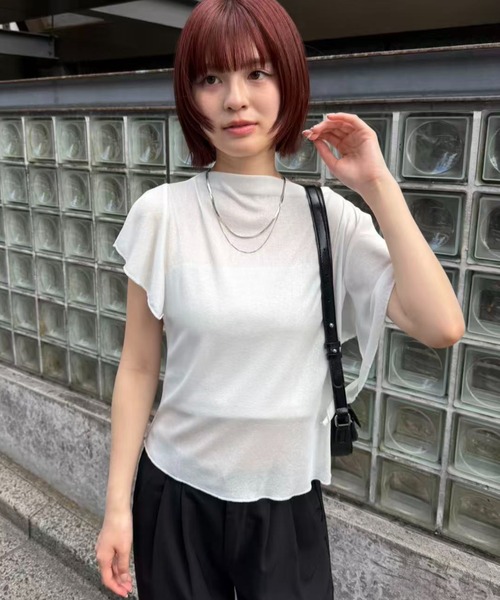 mebole(メボレ)の「フレアフラッタースリーブトップス(Tシャツ/カットソー・レディース・ブラック/ホワイト/ブルー・FREE)」の22枚目の写真
