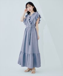 セール】〈canami〉配色ステッチラッフル袖ワンピース（ワンピース