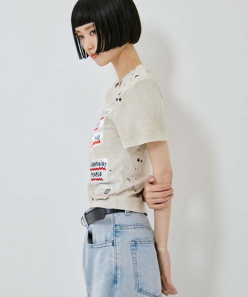 MIHARAYASUHIRO(ミハラヤスヒロ)の「【MIHARA YASUHIRO/ミハラヤスヒロ】EMBELLISHED STICKER TEE/エンベリッシュドステッカーT(Tシャツ/カットソー・レディース・ホワイト/ブラック・38)」の5枚目の写真