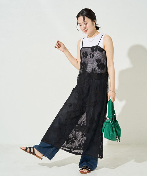 FREAK'S STORE(フリークスストア)の「限定展開 フラワー メッシュ キャミ ワンピース(ワンピース・レディース・オフホワイト/ブラック・フリ-)」の2枚目の写真