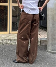 刺しゅう入りコットンツイルルーズパンツ