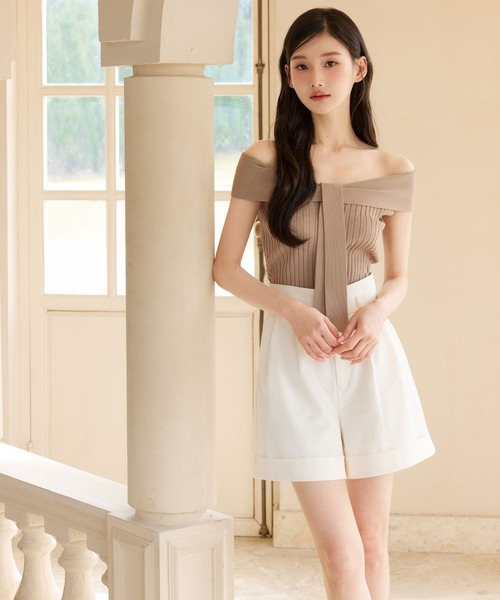 polaura(ポローラ)の「コントゥアリボンニットトップ(シャツ/ブラウス・レディース・レッド/グレイッシュベージュ/ライトピンク/ベージュ/ライトブルー・FREE)」の10枚目の写真