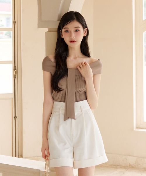 polaura(ポローラ)の「コントゥアリボンニットトップ(シャツ/ブラウス・レディース・レッド/グレイッシュベージュ/ライトピンク/ベージュ/ライトブルー・FREE)」の12枚目の写真