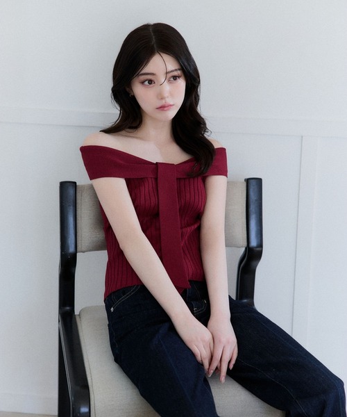 polaura(ポローラ)の「コントゥアリボンニットトップ(シャツ/ブラウス・レディース・レッド/グレイッシュベージュ/ライトピンク/ベージュ/ライトブルー・FREE)」の20枚目の写真