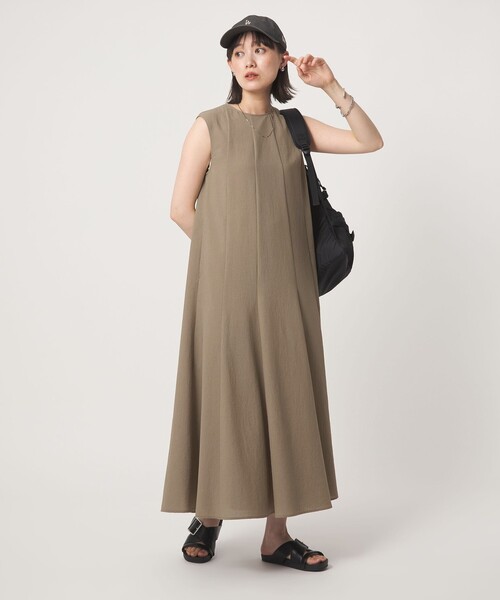 green label relaxing（グリーンレーベルリラクシング）の「［size SHORT/TALLあり］ドライクロス ワンピース マシンウォッシャブル 通気性（ワンピース・レディース・モカ/ブラック/オレンジ・FREE/TALL/SHORT）」の8枚目の写真