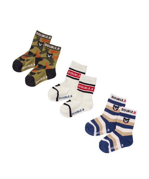 DOUBLE_B(ダブルビー)の「ソックスパック ソックス3足セット(11-21cm)(ソックス/靴下・キッズ・カーキ/ブルー・17-19cm/11-13cm/15-17cm/13-15cm/19-21cm)」の2枚目の写真
