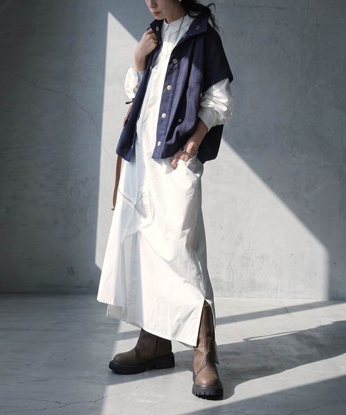 antiqua(アンティカ)の「綿100 ロング シャツワンピース(シャツワンピース・レディース・ホワイト/ブラック・C/R)」の9枚目の写真